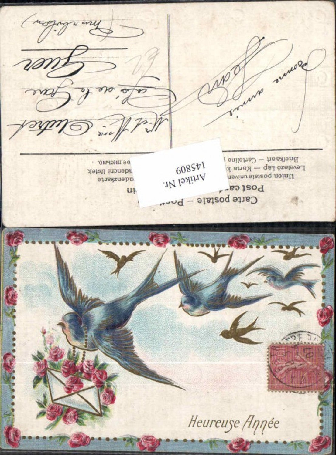 145809,Tolle Präge Litho Vogel Vögel Blumen Brief