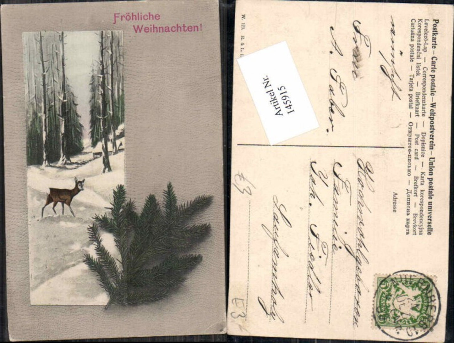 145915, Christmas Deer Forest Fir Branch