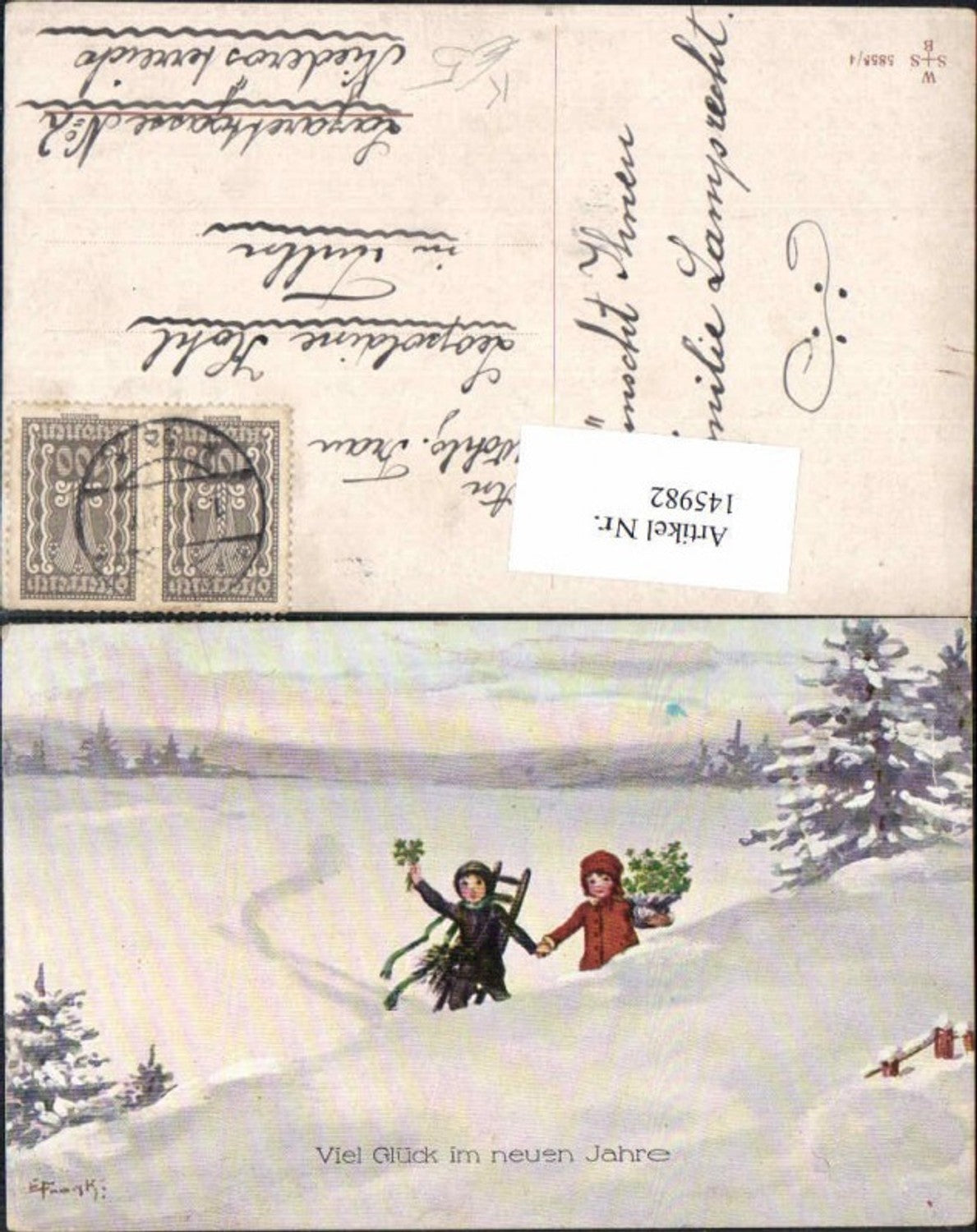 145982,Elly Frank KInder Neujahr Rauchfangkehrer Schornsteinfeger