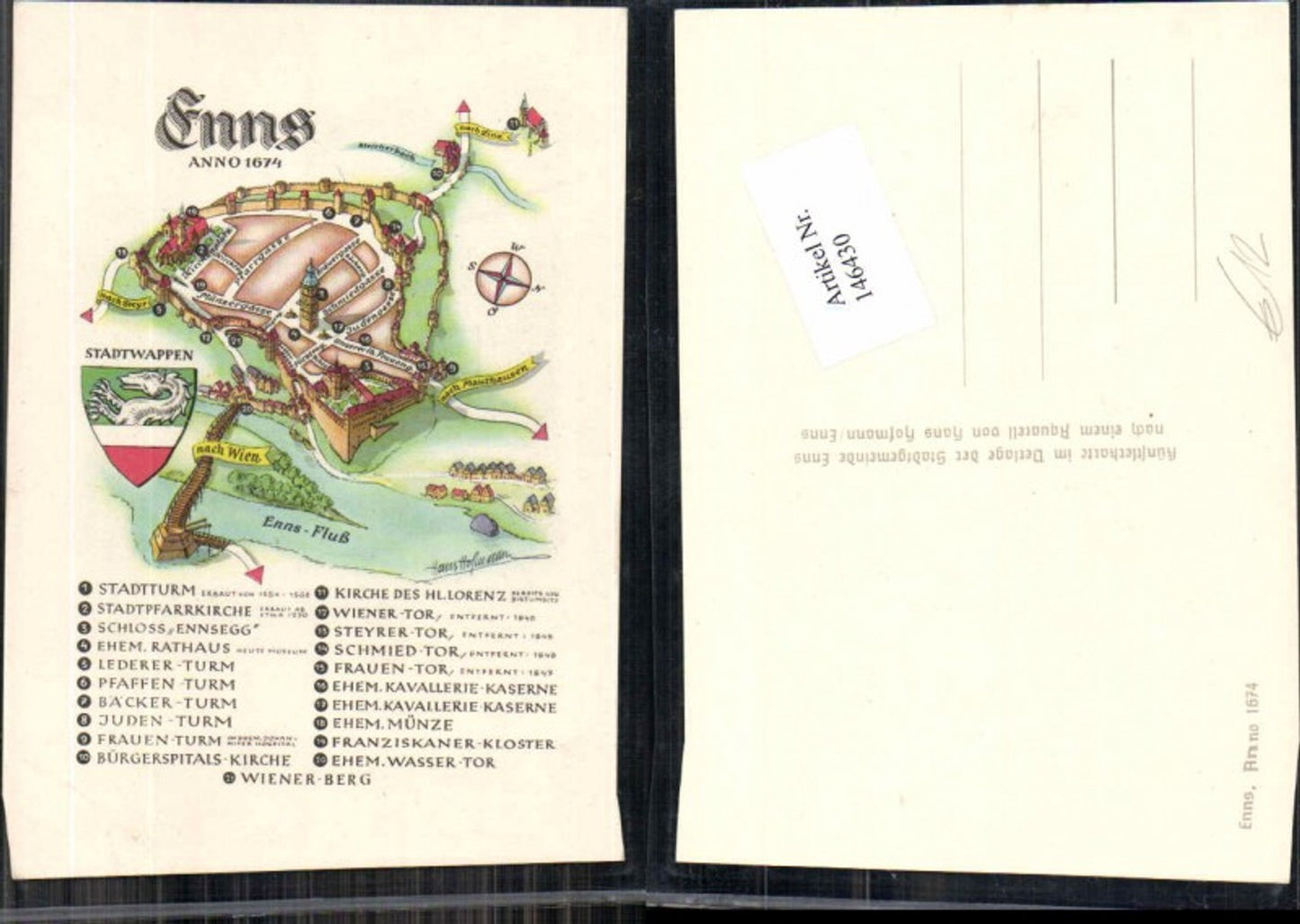 146430,Stadt Enns anno 1674 Künstlerkarte Hans Hofmann