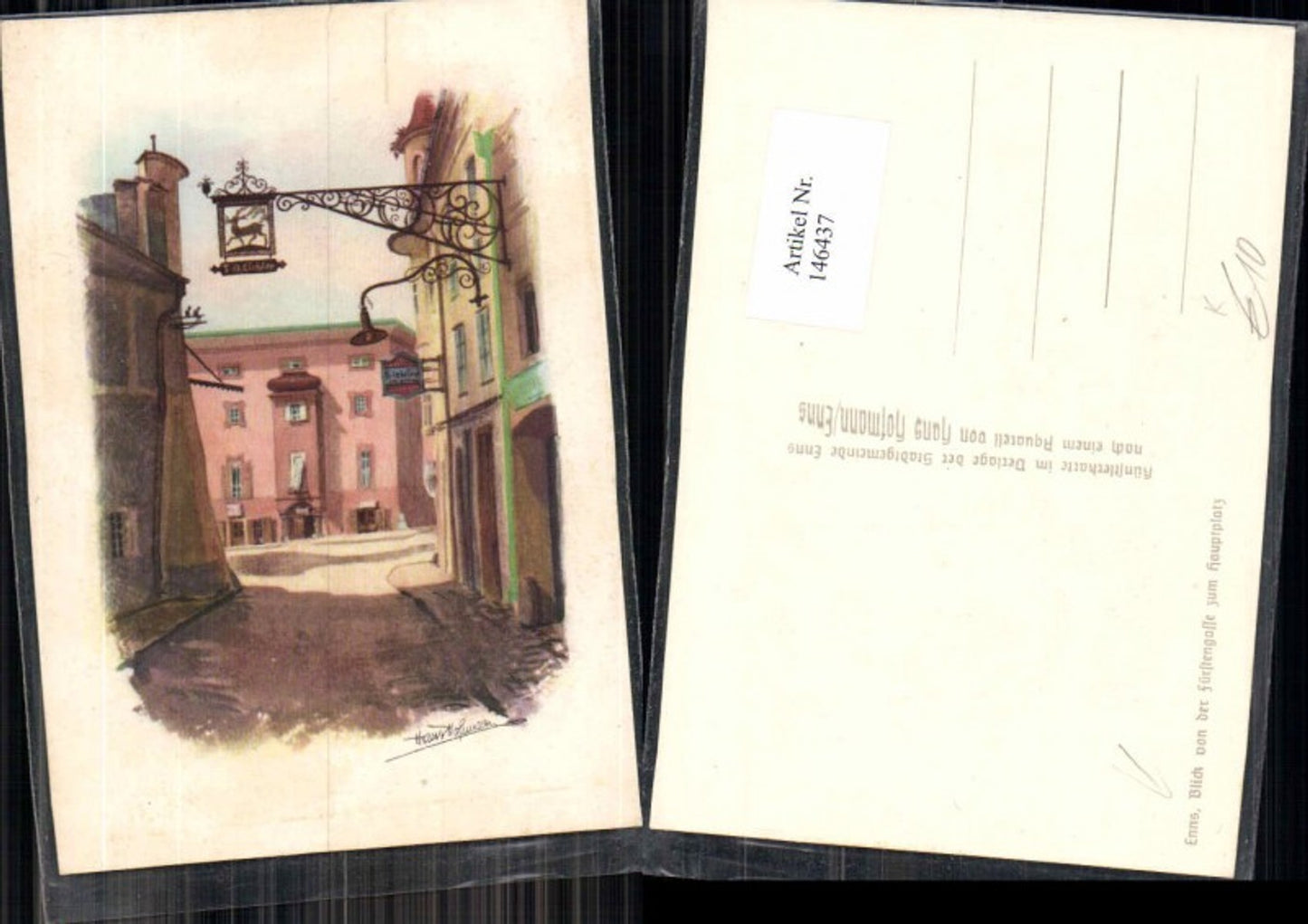 146437,Stadt Enns Fürstengasse Hauptplatz Künstlerkarte Hans Hofmann