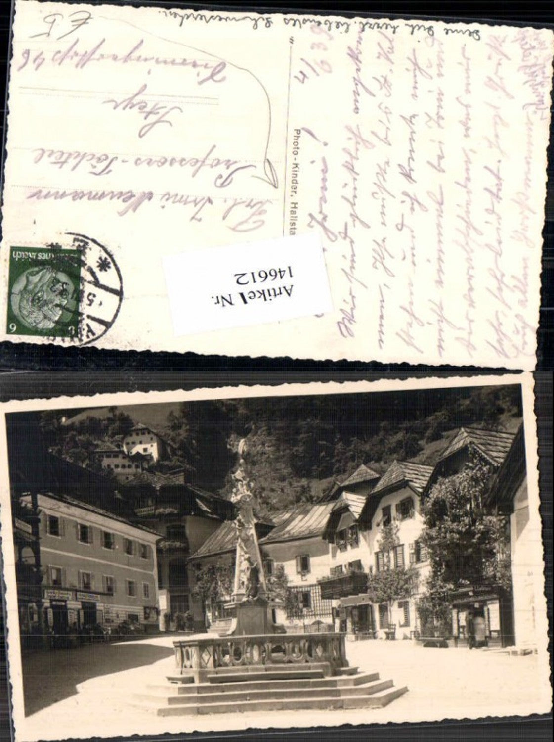 146612,Hallstatt Fotokarte Markt Brunnen