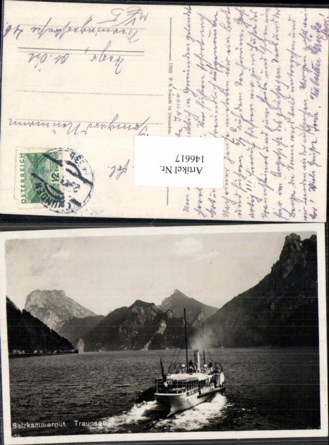 146617,Traunsee bei Gmunden m . Dampfer pub Brandt 5443