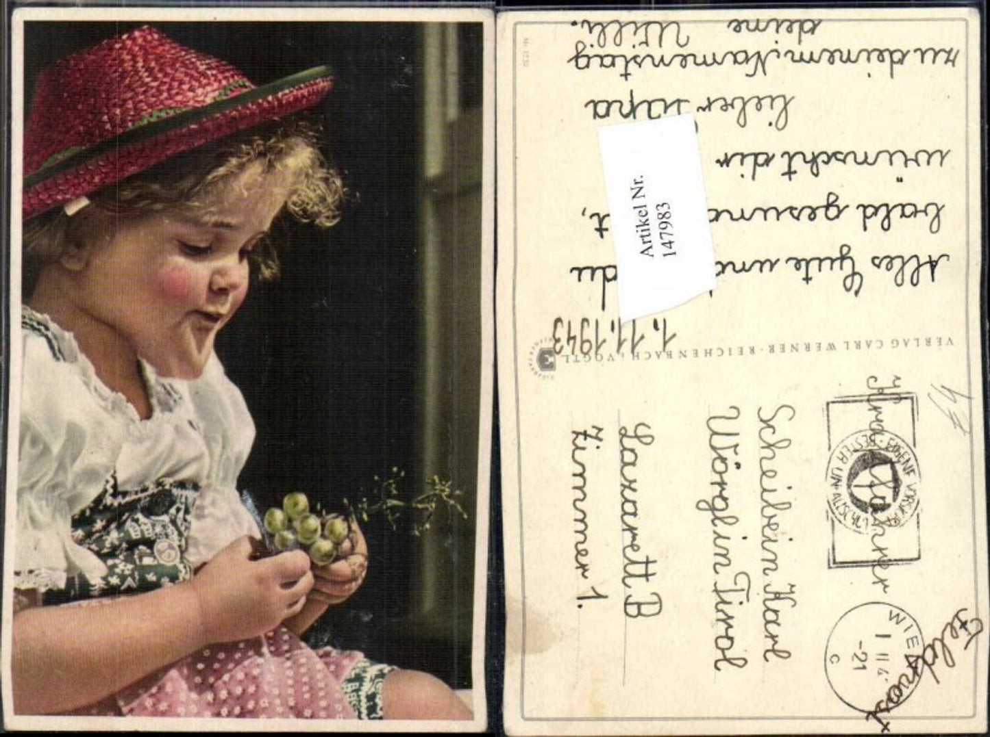 147983,Kind m. Hut Mädchen Trauben Weintrauben