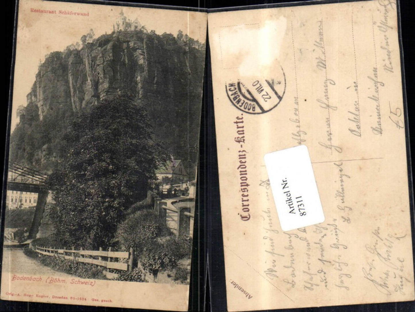 87311,Bodenbach Böhm Schweiz Restaurant Schäferwand