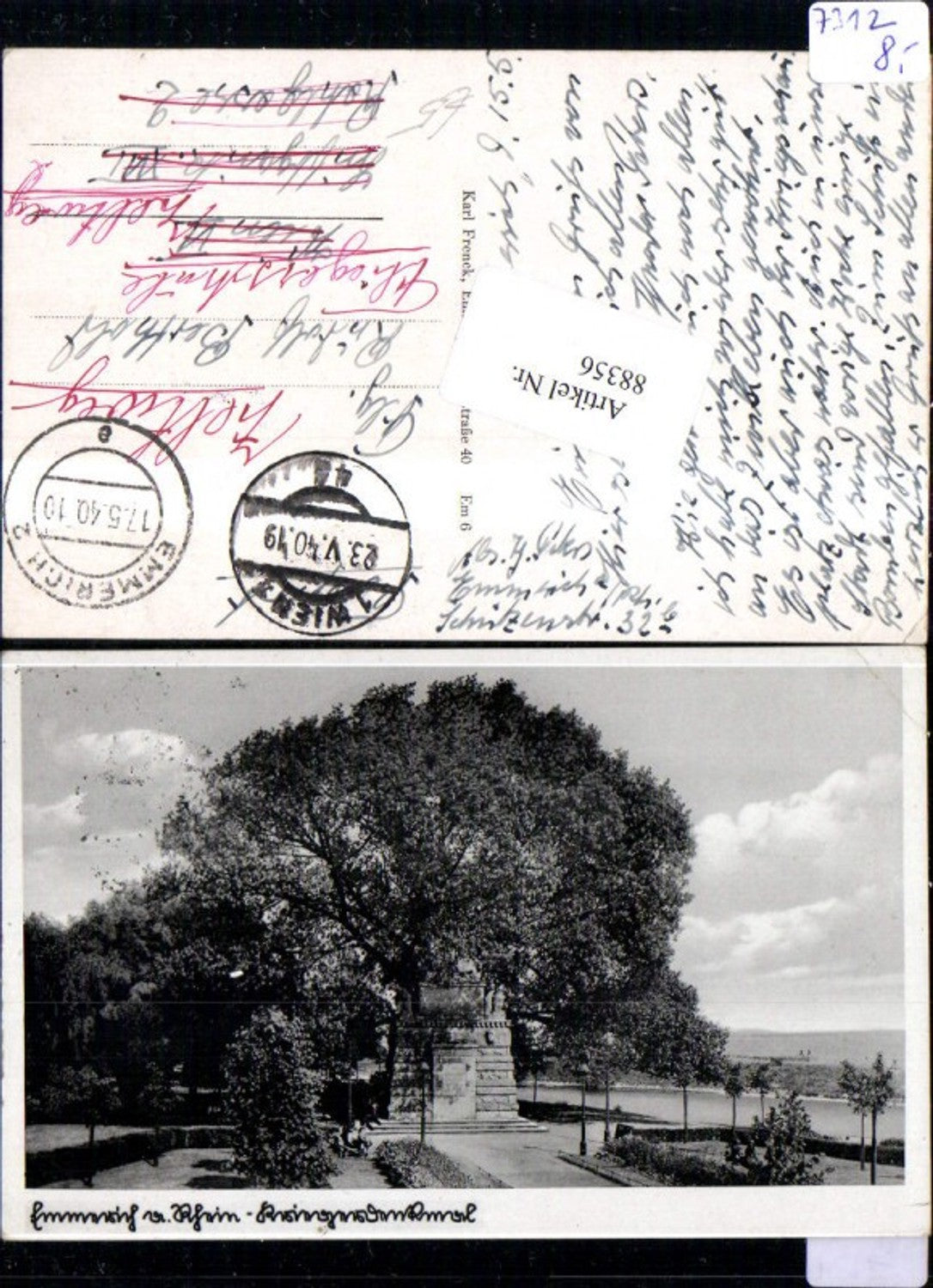 88356,Emmerich am Rhein Kriegerdenkmal 1940