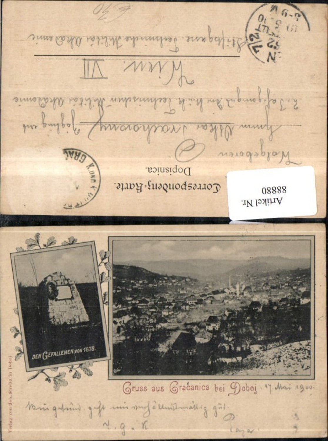 88880,Gruss aus Gracanica bei Doboj MehrbildAk Denkmal Gefallenen 1900