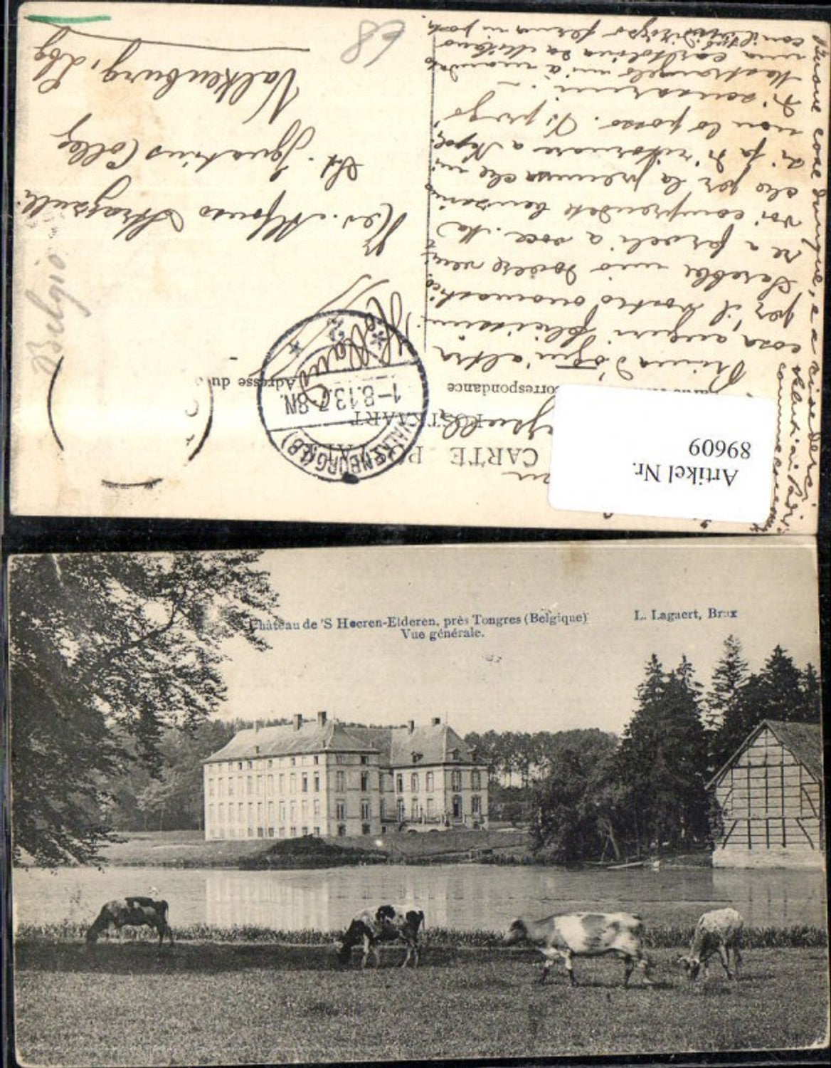89609,Tongres Chateau de´S Hoeren Elderen Ansicht m. Kühen 1908