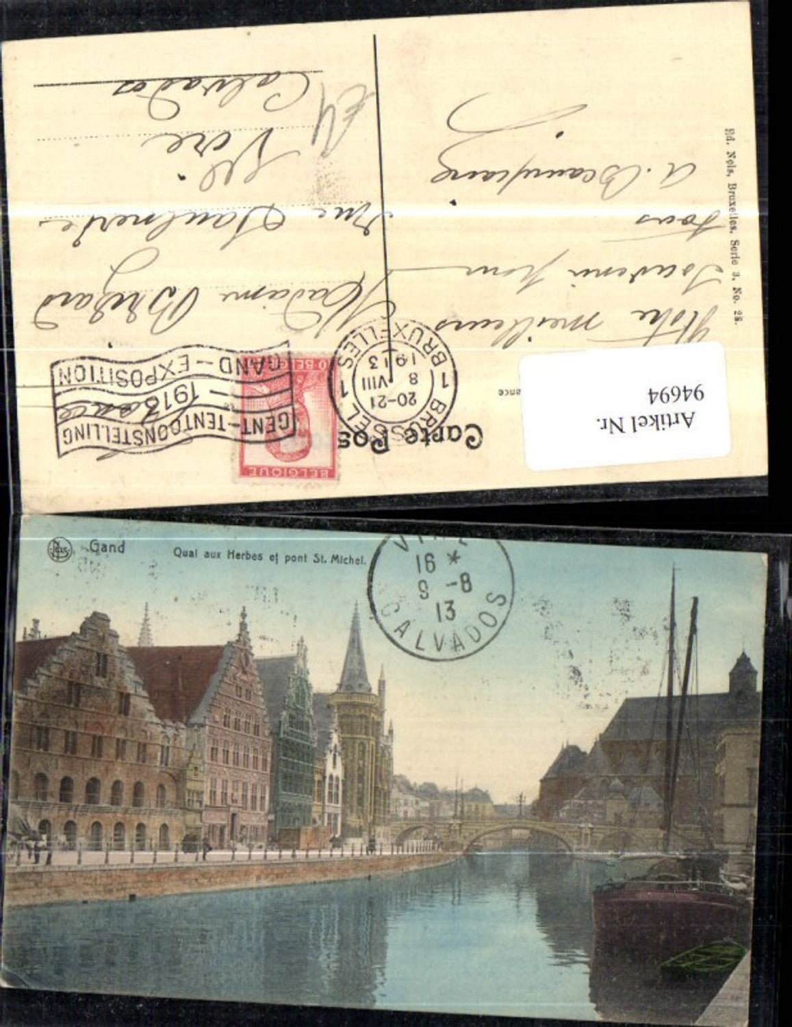 94694,Gand Qual aux Herbes et pont St Michel 1913