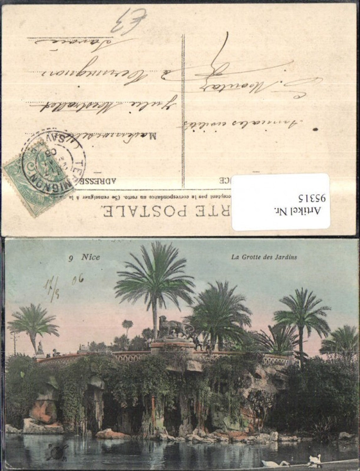95315,Nice Nizza La Grotte des Jardins Ansicht Brunnen Garten 1906