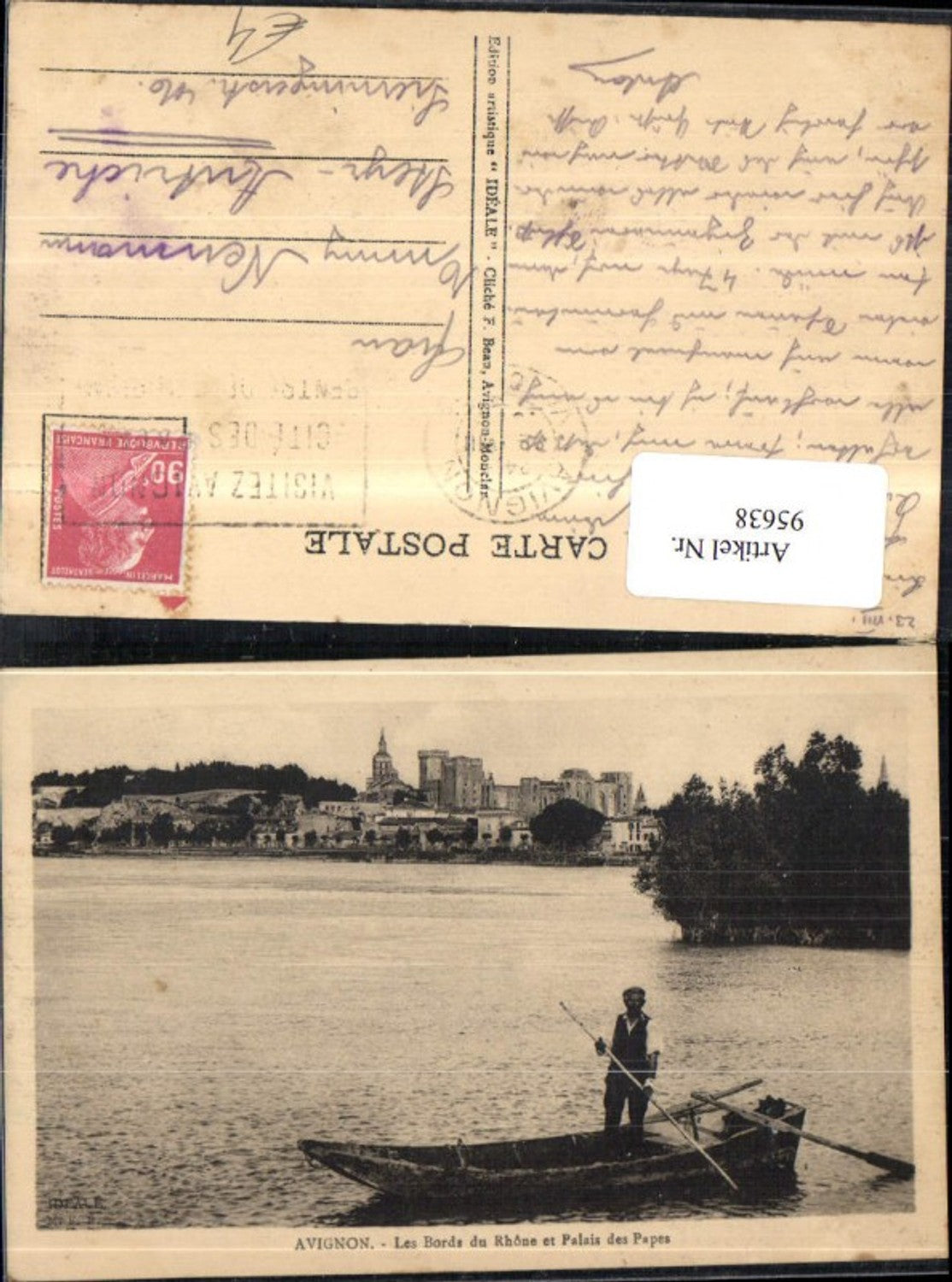 95638,Avignon Les Bords du Rhone et Palais des Papes Ansicht m. Boot u. Mann