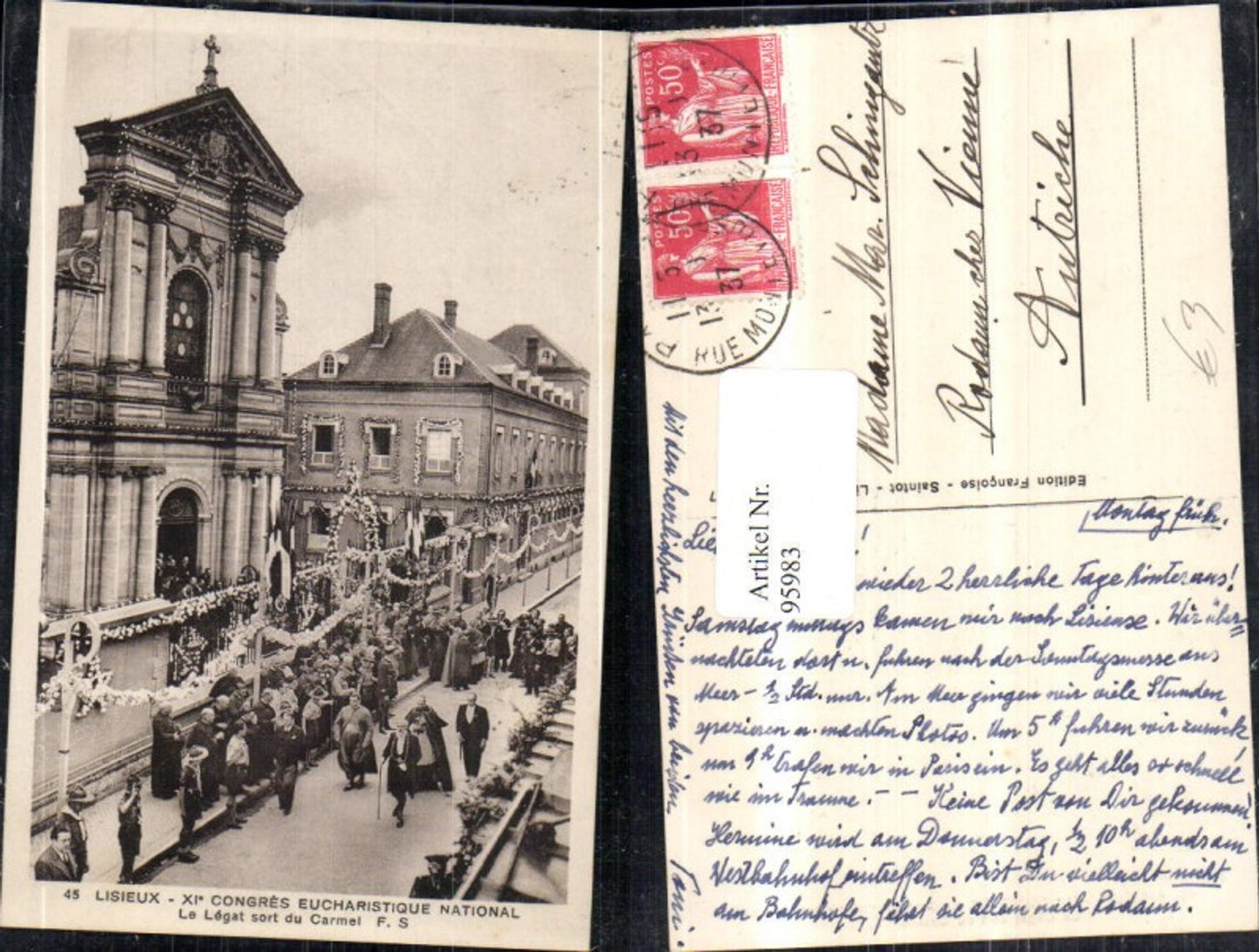 95983,Lisieux Congres Eucharistique National Ansicht Prozession Umzug 1937