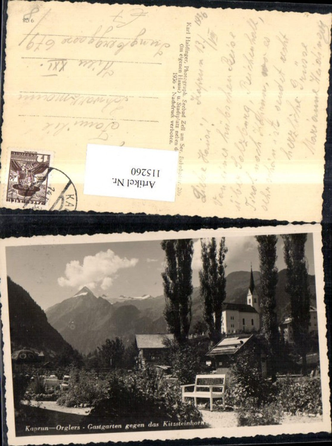115260,Kaprun Orglers Gastgarten geg. d. Kitzsteinhorn 1936
