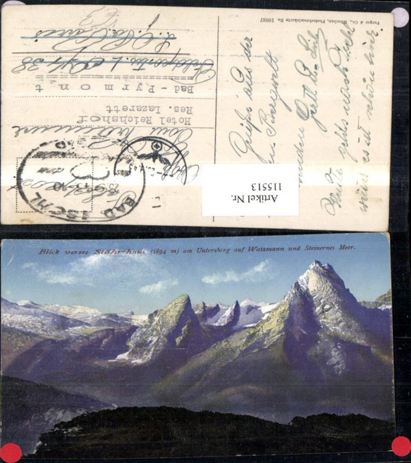 115513,Blick v. Stöhrhaus a. Unterberg auf Watzmann u. Steinernes Meer 1943 pub Purger Co 10837