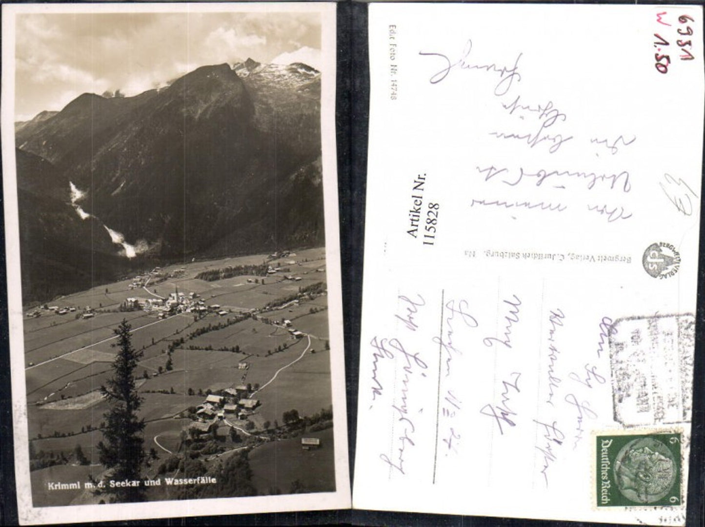 115828,Krimml m. d. Seekar u. Wasserfälle Totale 1939