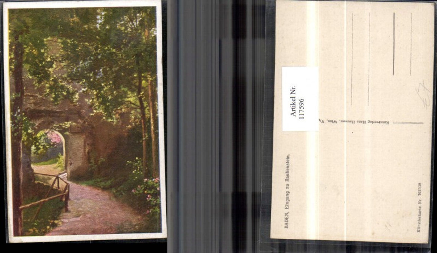 117596,Baden b. Wien Eingang Rauhenstein Burg Festung KünstlerAk