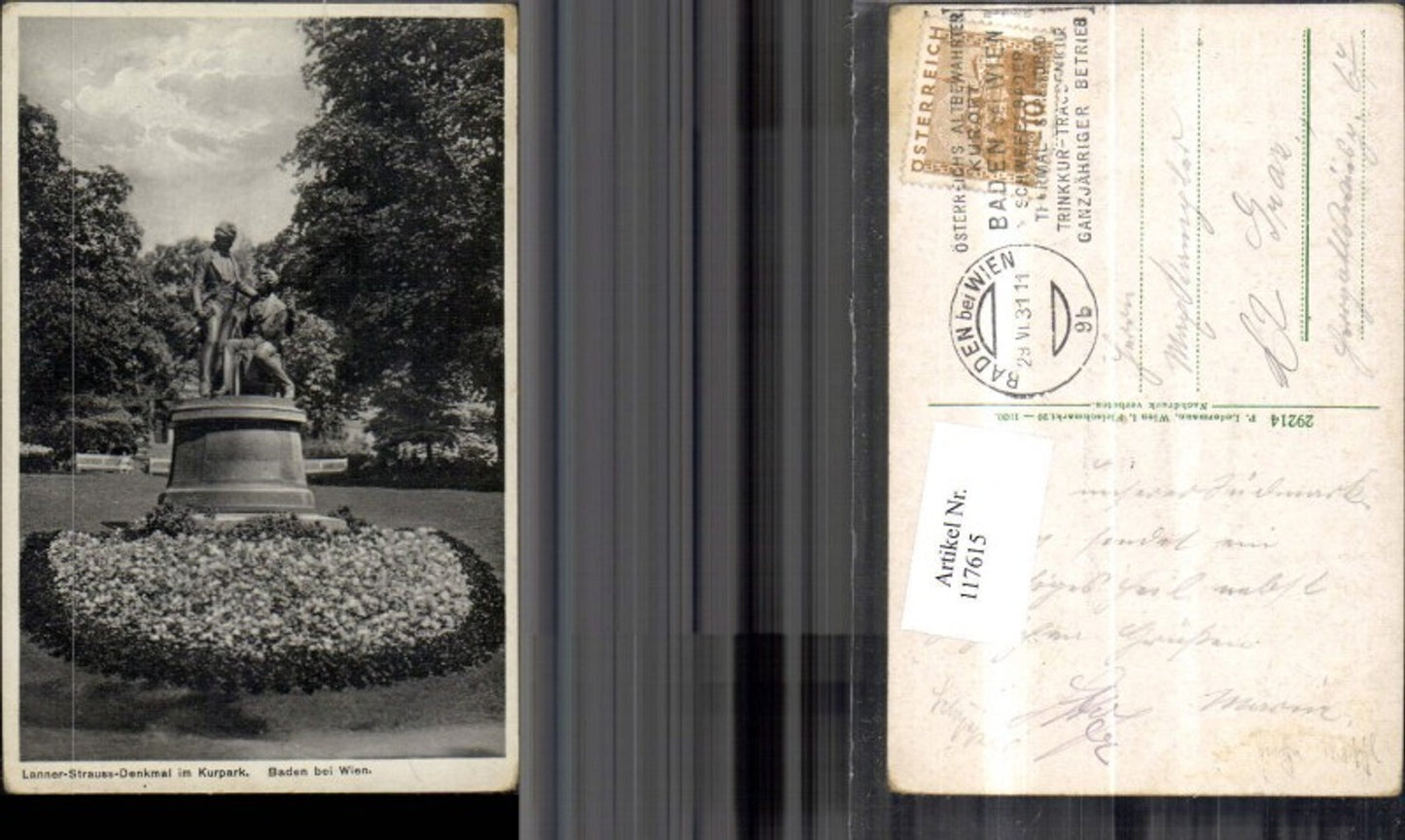 117615,Baden b. Wien Lanner-Strauß-Denkmal i. Kurpark 1931