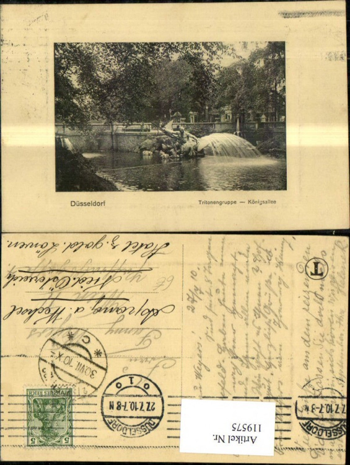 119575,Düsseldorf Tritonengruppe Königsallee Brunnen 1910