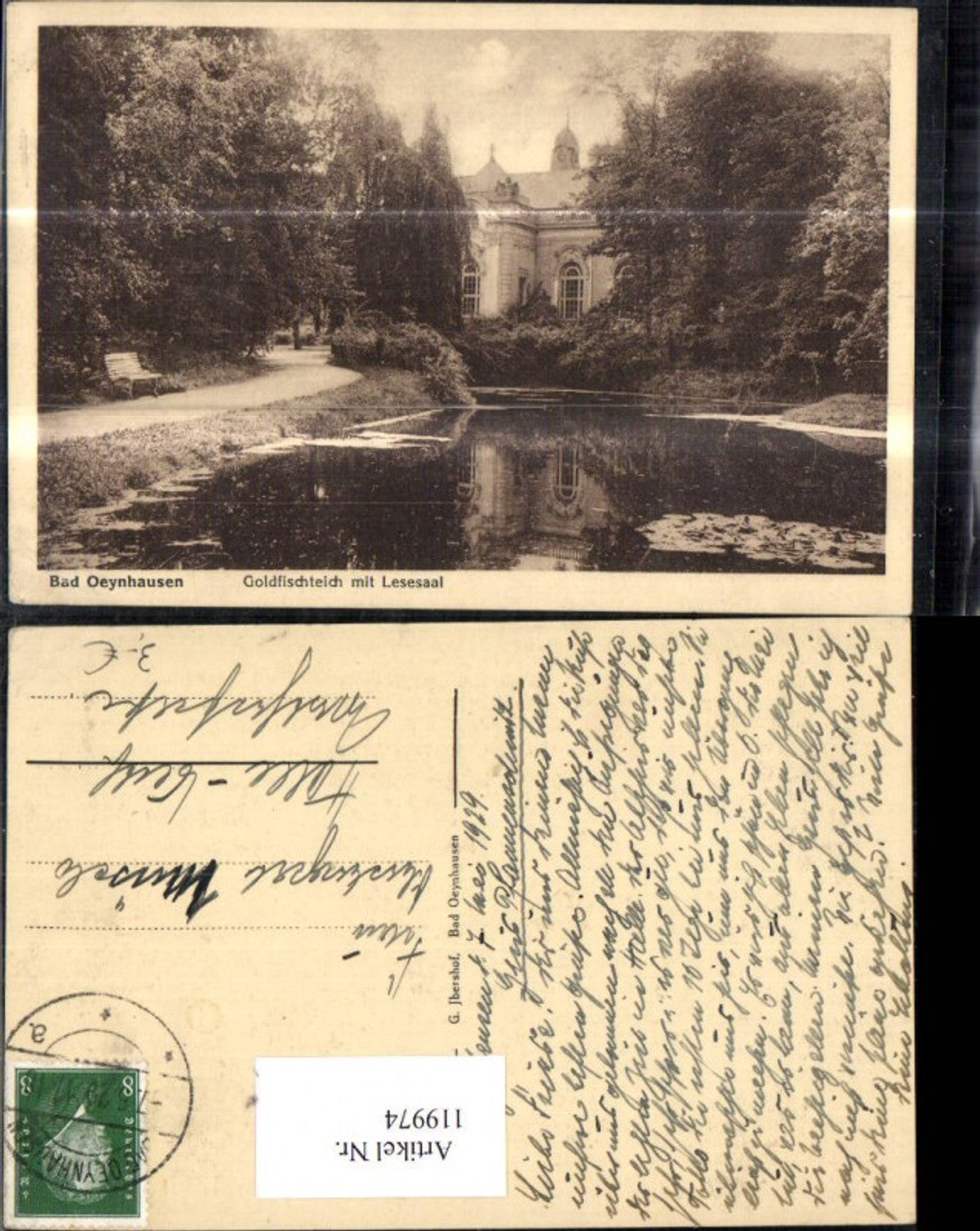119974,Bad Oeynhausen Goldfischteich m. Lesesaal 1929