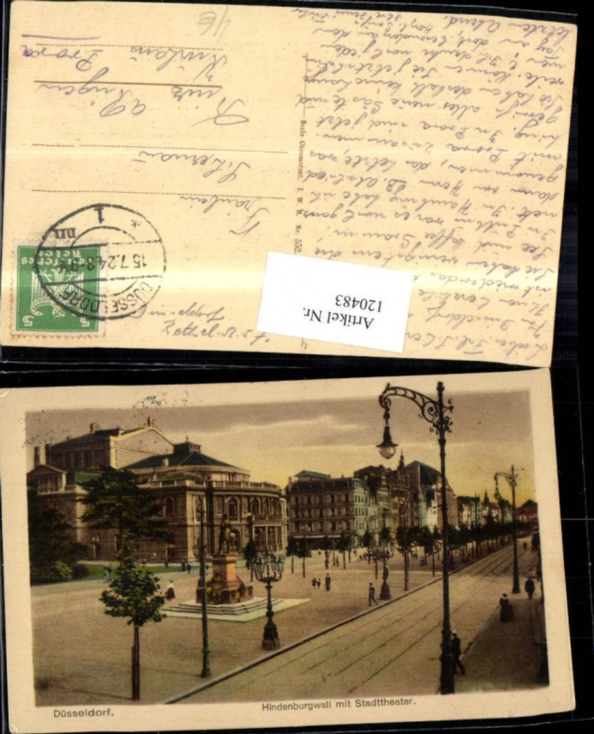 120483,Düsseldorf Hindenburgwall m. Stadttheater Strassenansicht 1924