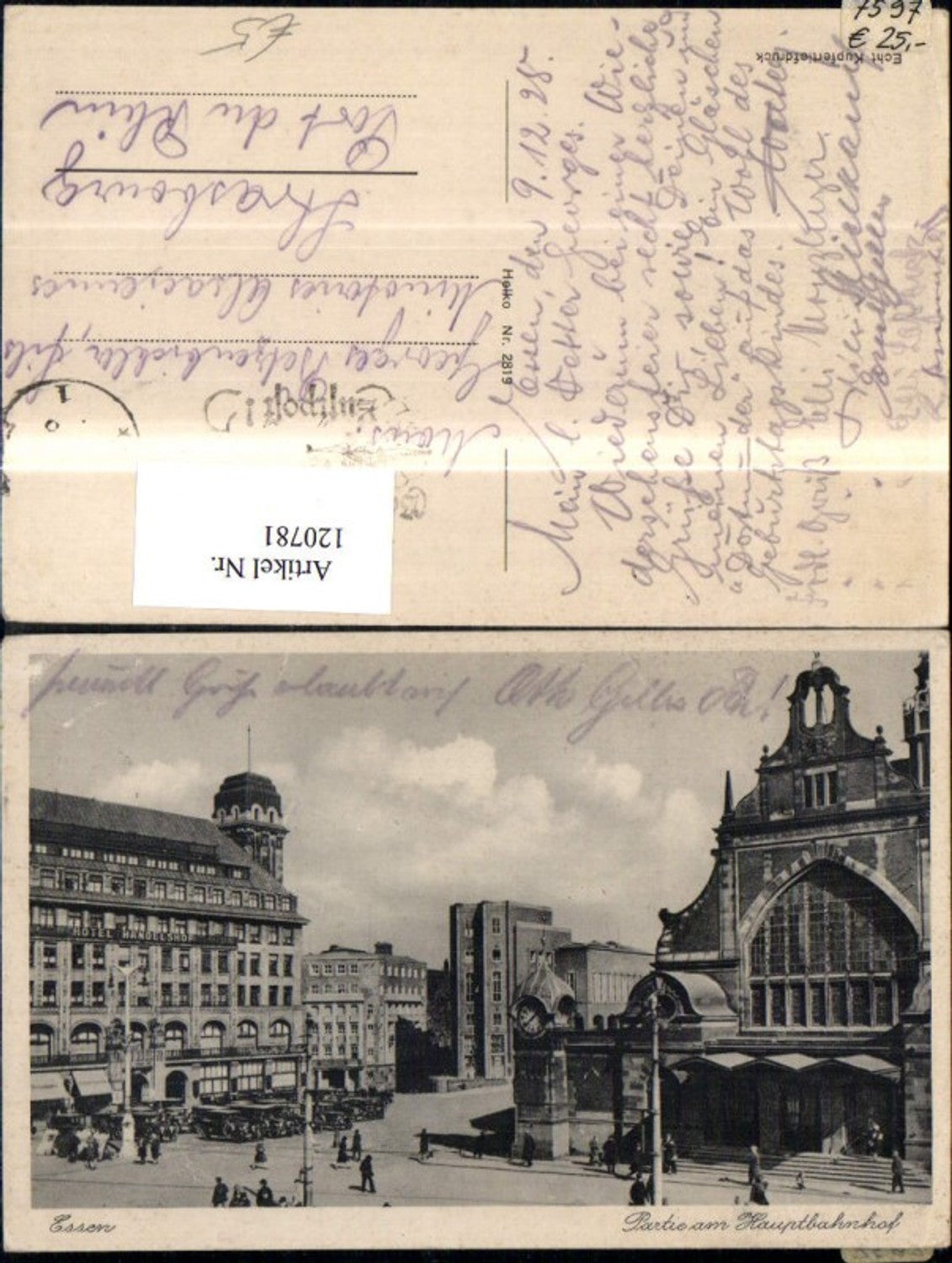 120781,Essen Hauptbahnhof Strassenansicht Automobile 1925