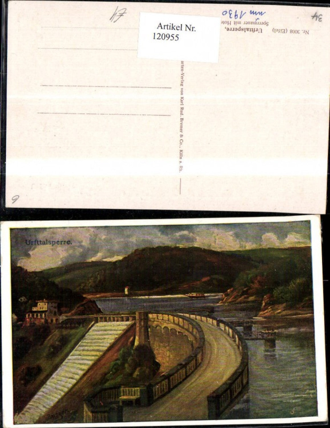120955,Urfttalsperre b. Schleiden Sperrmauer m. Hotel um 1930
