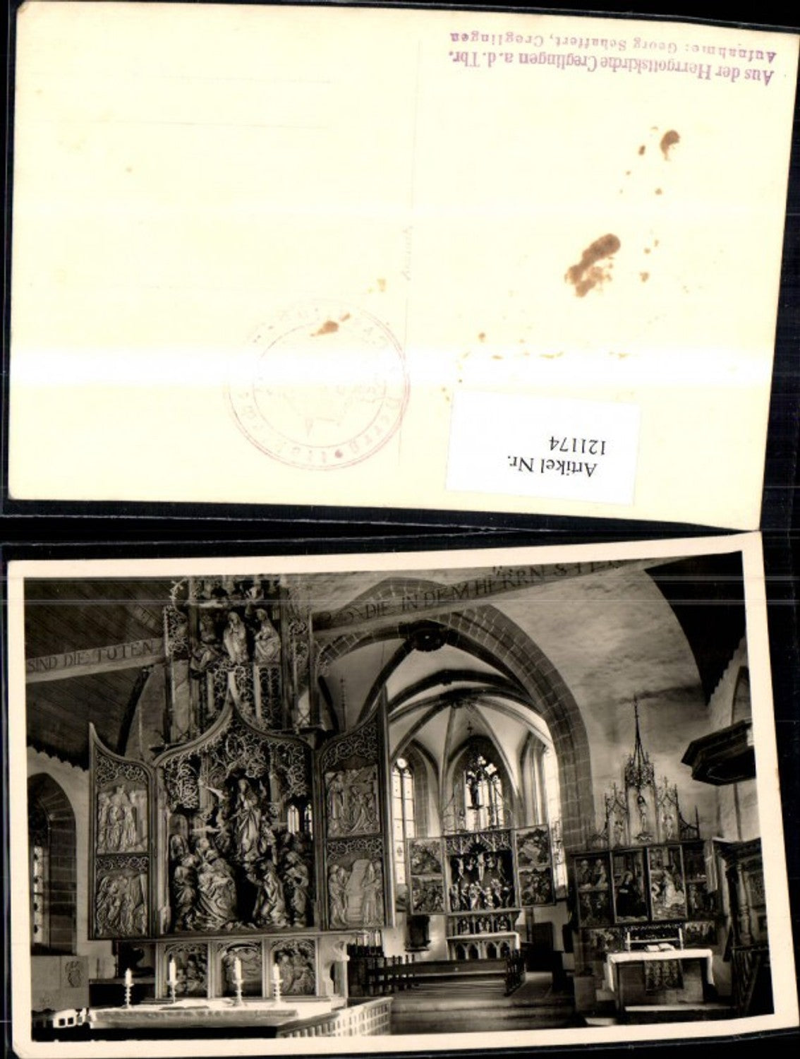 121174,Creglingen a. d. Tauber Herrgottskirchen Innenansicht Altar
