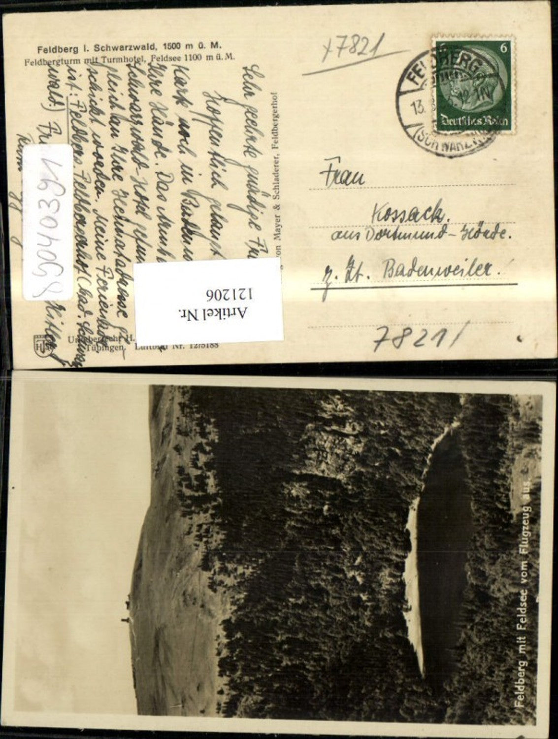 121206,Feldberg m. Feldsee Fliegeransicht 1933