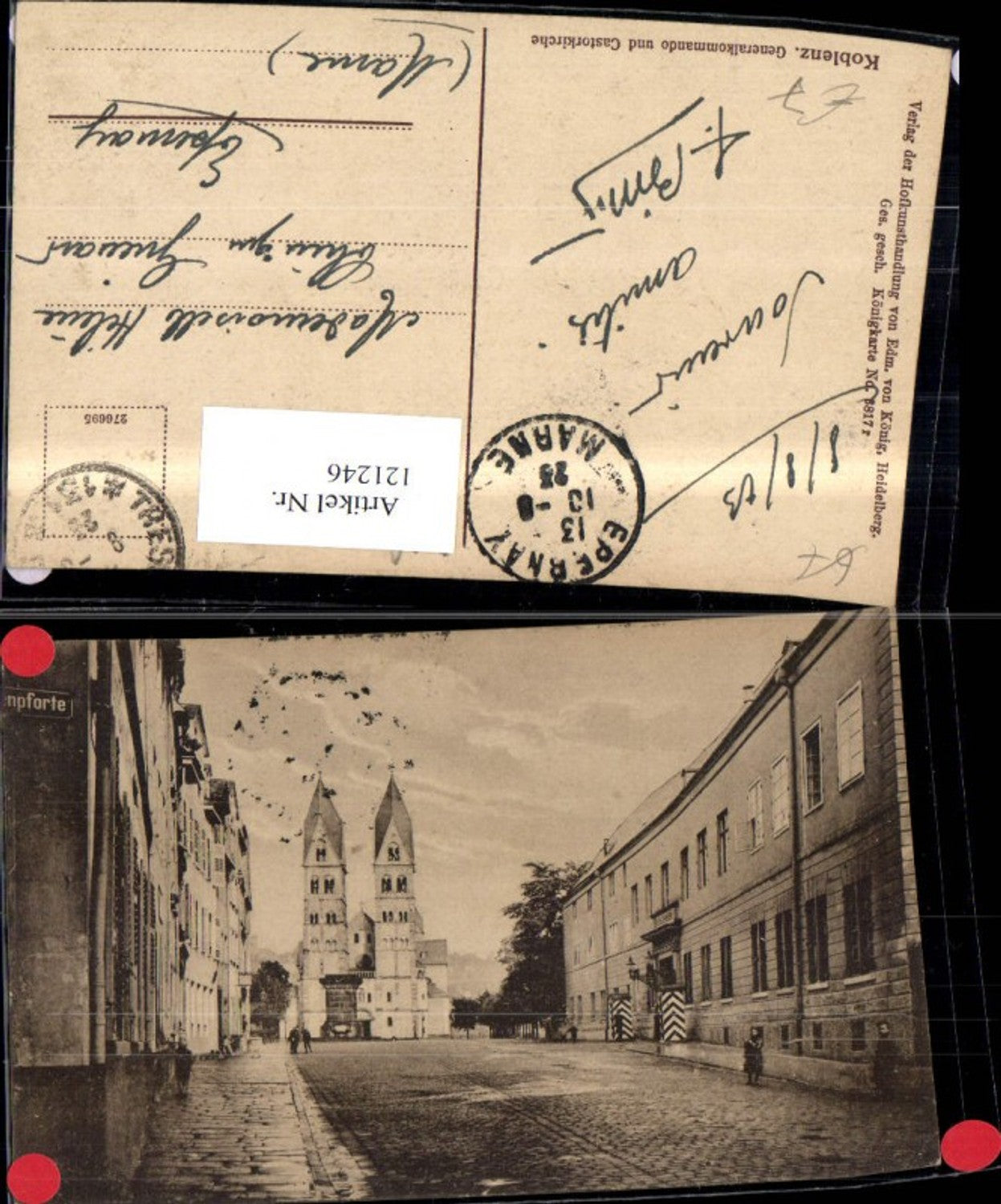 121246,Koblenz Generalkommando u. Castorkirche Strassenansicht 1923