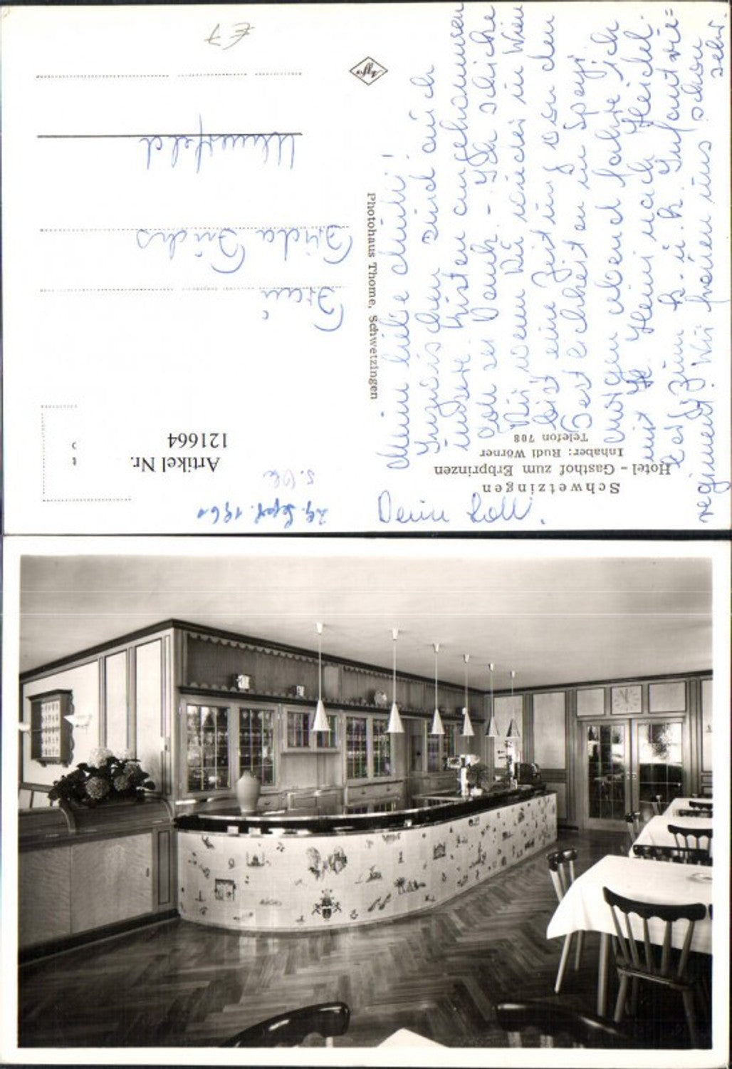 121664,Schwetzingen Hotel Gasthof zum Erbprinzen Inh. Rudi Wörner 1961 Innenansicht
