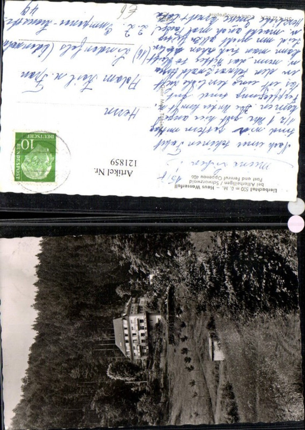 121859,Lierbachtal b. Allerheiligen Schwarzwald Oppenau Haus Wasserfall 1958
