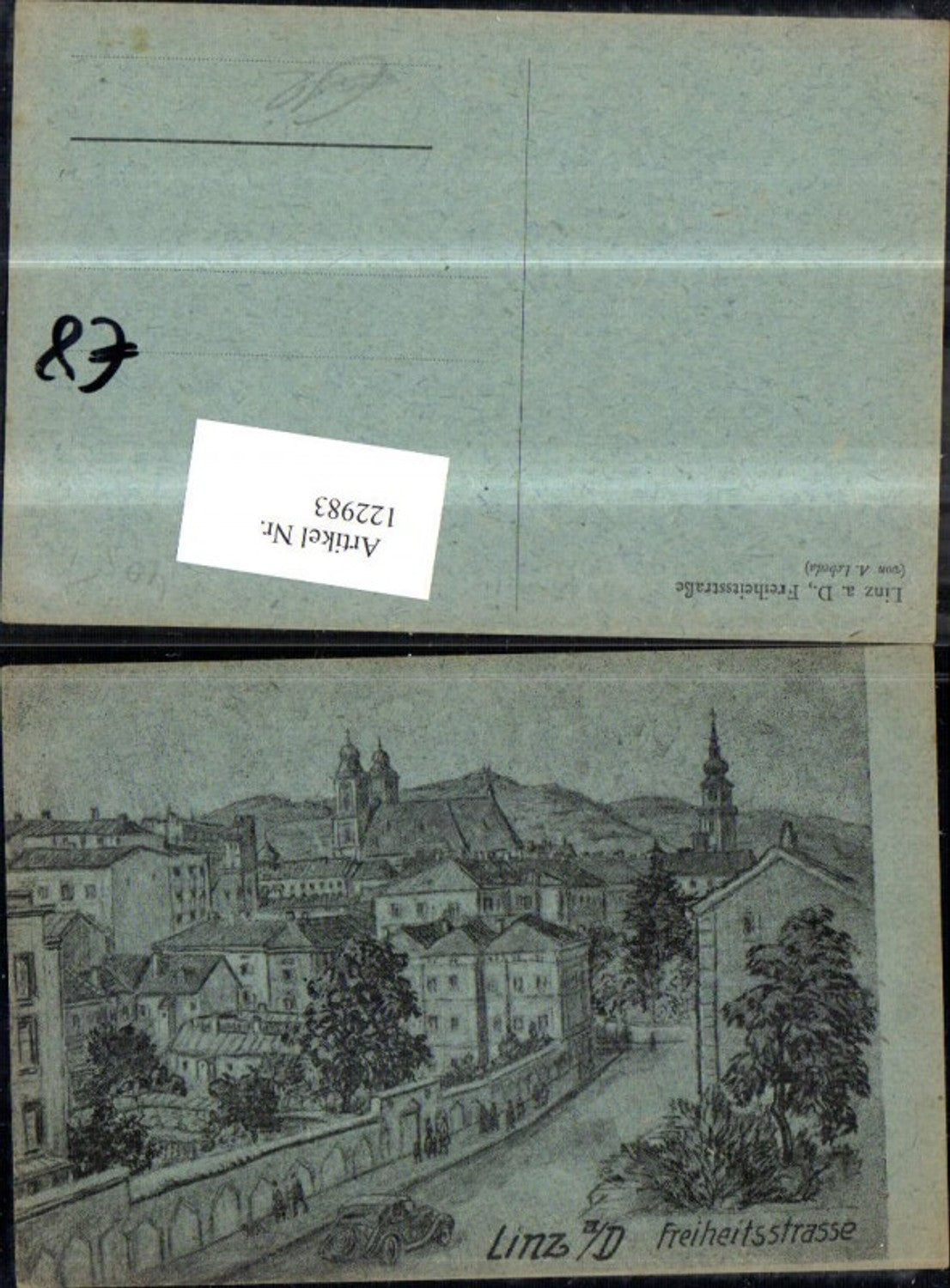 122983,Linz Freiheitsstrasse Bleistiftzeichnung