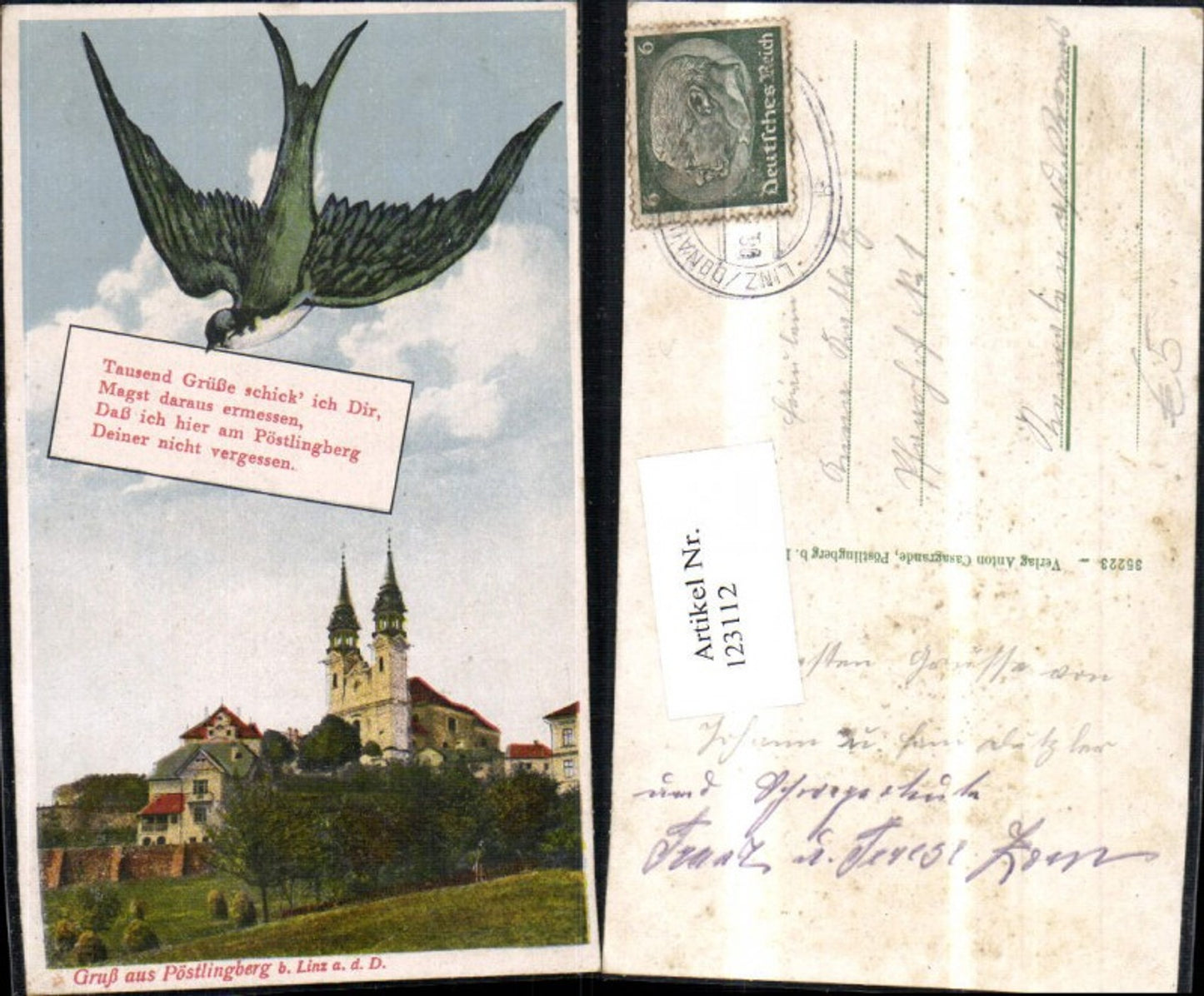 123112,Gruss aus Pöstlingberg b. Linz JuxAk m. Schwalbe u. Spruch Reim 1940
