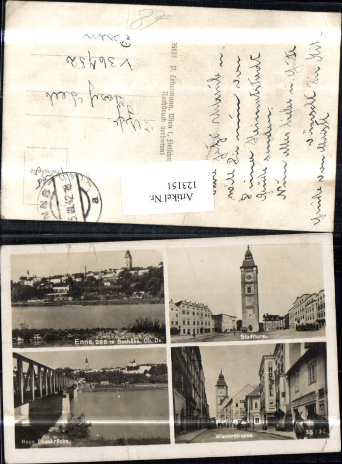 123151,Enns MehrbildAk 1942 Wienerstr. Stadtturm