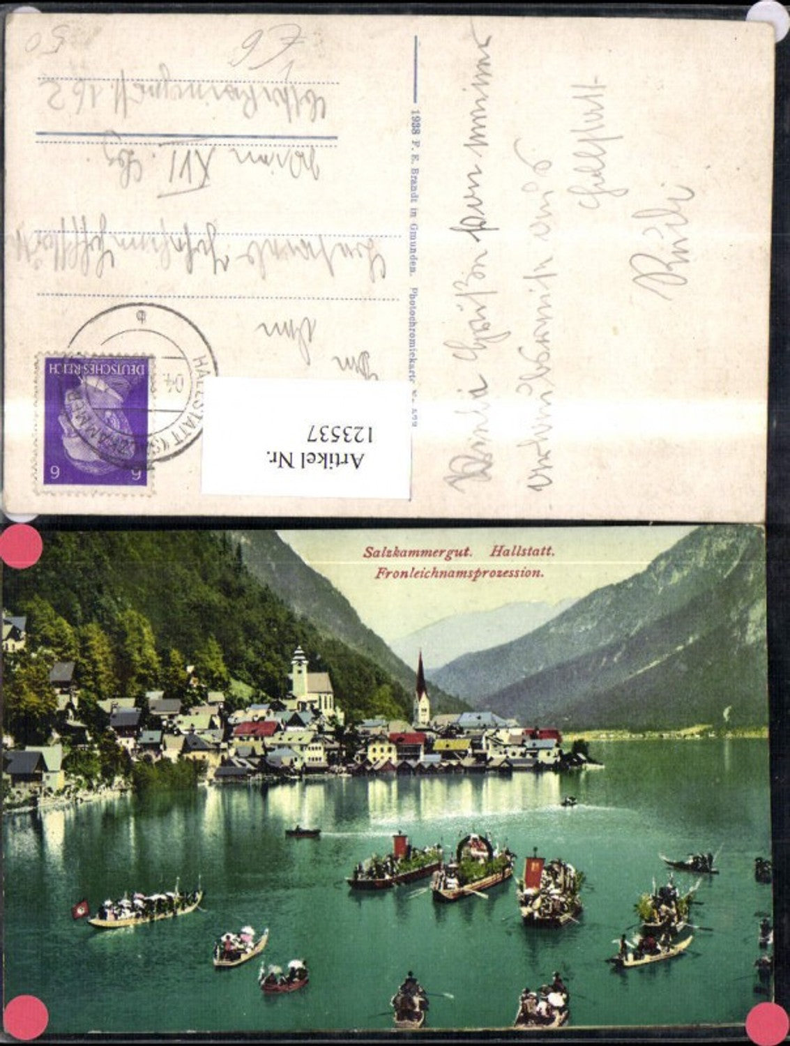 123537,Salzkammergut Hallstatt Fronleichnamsprozession am See 1942 pub Brandt 573