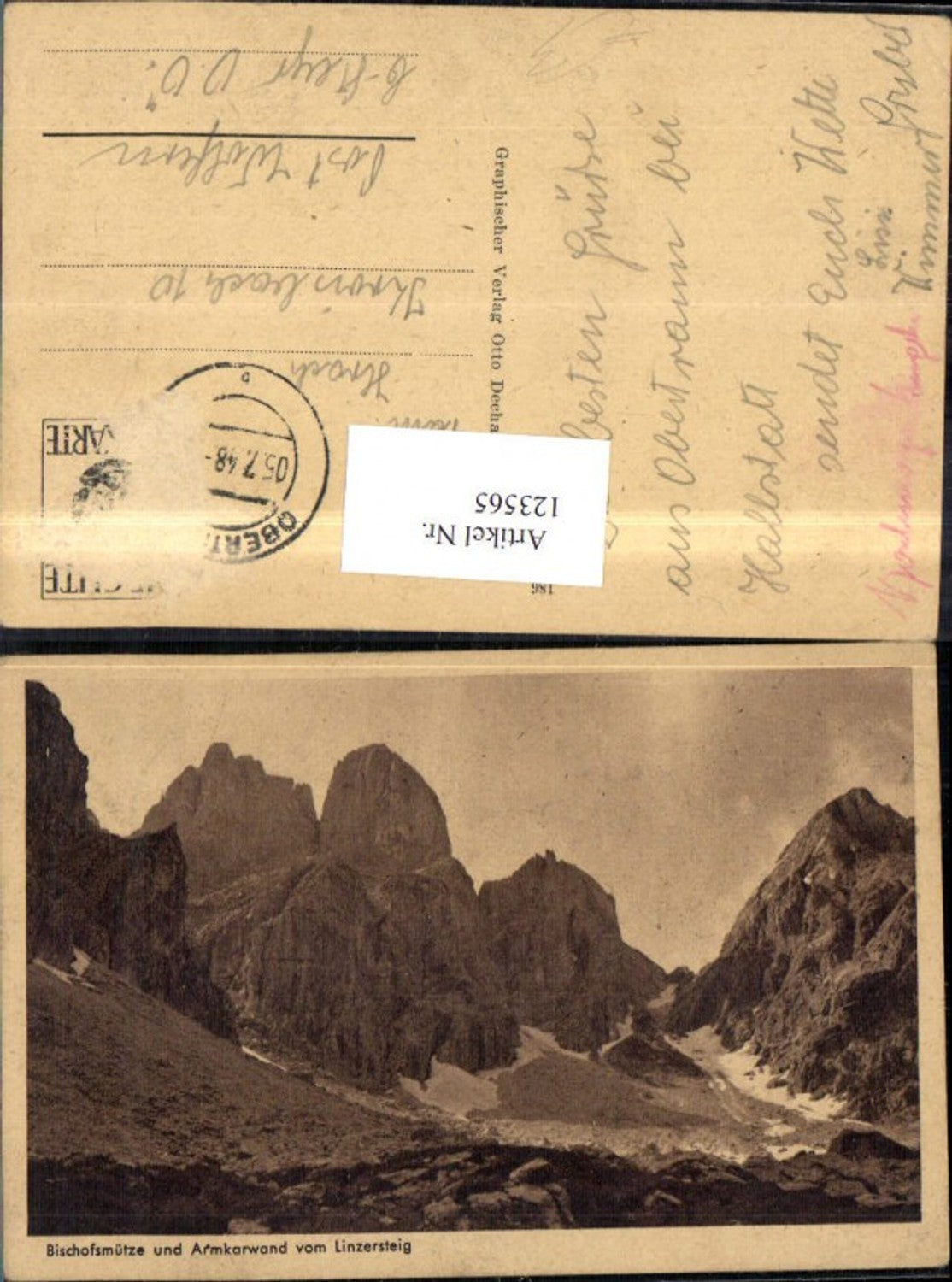 123565,Bischofsmütze u. Armkarwand v. Linzersteig Gosaukamm Bergansicht 1948
