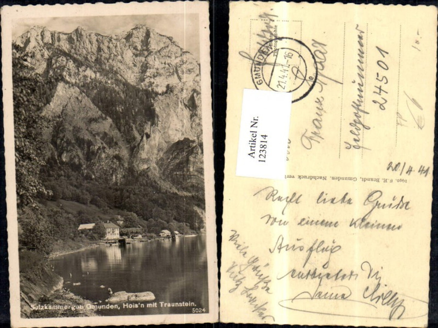 123814,Salzkammergut Gmunden Hois´n m. Traunstein Ansicht 1941 Feldpost