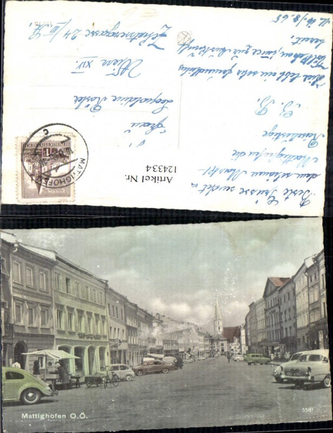 124334,Mattighofen Strassenansicht Auto VW Käfer 1965