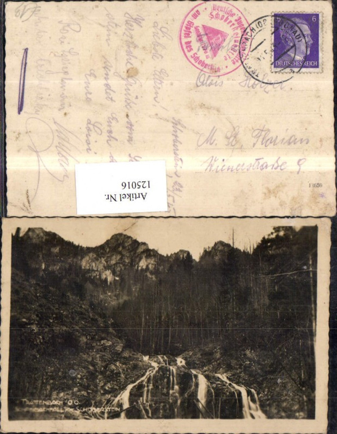 125016,Trattenbach Schreibach-Wasserfall mit Schoberstein 1943