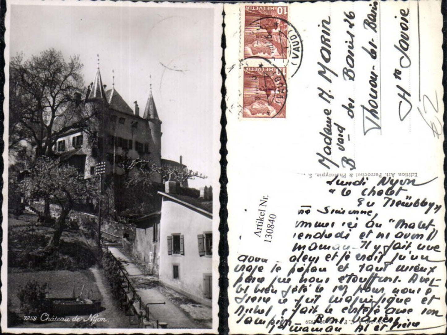 130840,Chateau de Nyon Ansicht Schloss Burg 1946 Kt. Waadt
