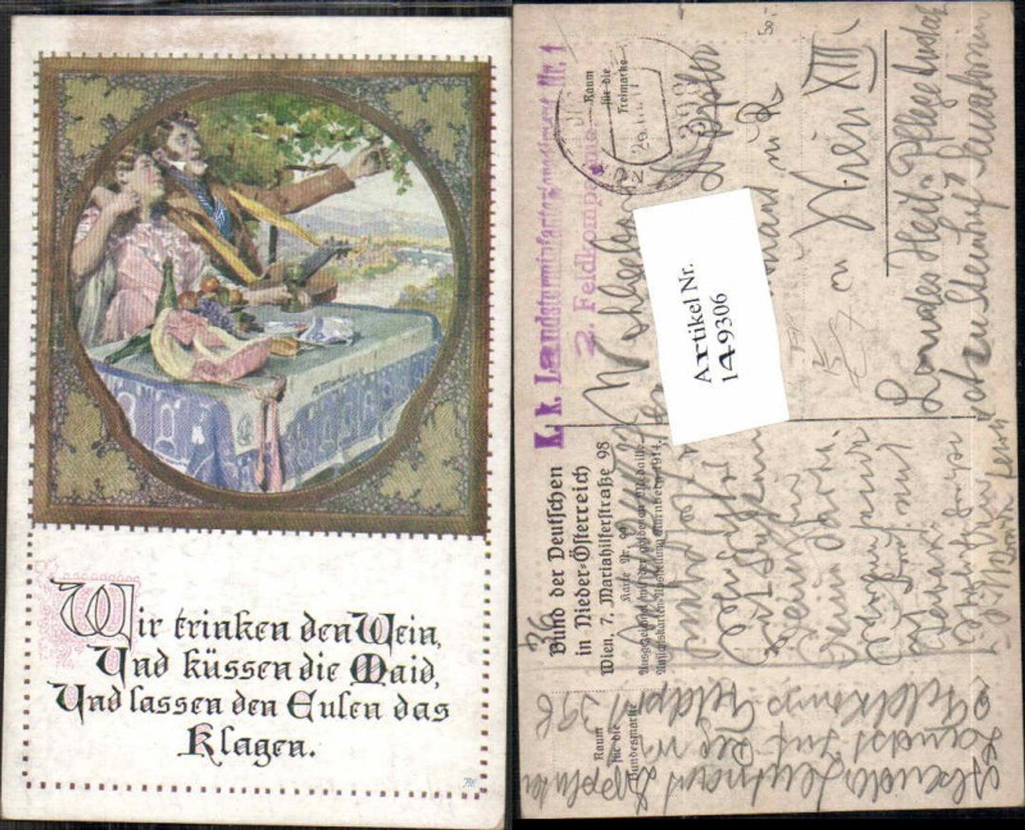 149306,Bund d. deutschen in Niederösterreich 99 Wein Feldpost 398