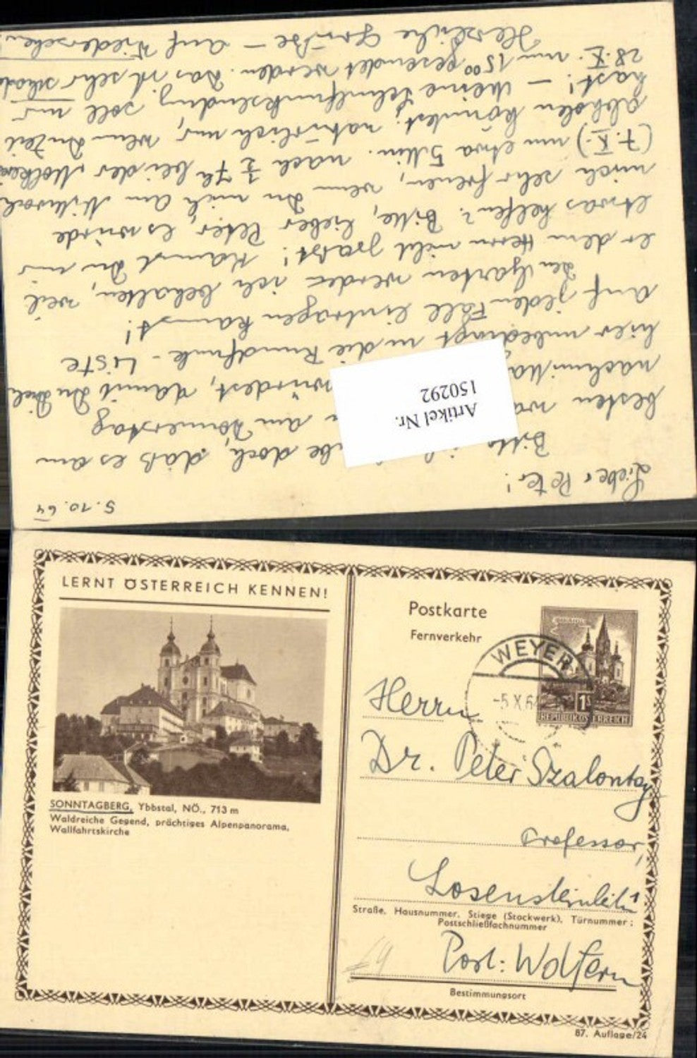 150292,Bildpostkarte Sonntagberg Rosenau Waidhofen Kematen