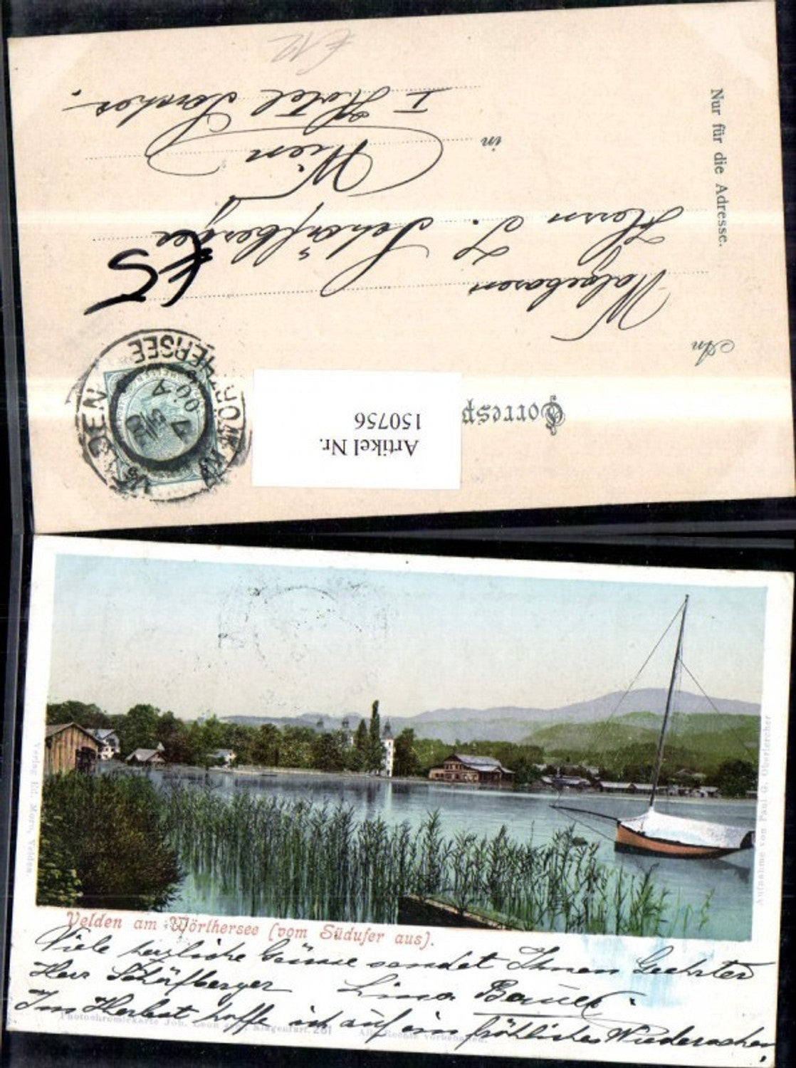 150756,Velden a. Wörthersee Ansicht m. Segelboot Schilf 1900