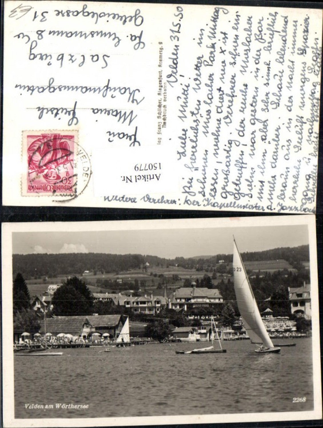 150779,Velden a. Wörthersee Ansicht m. Segelbooten 1950