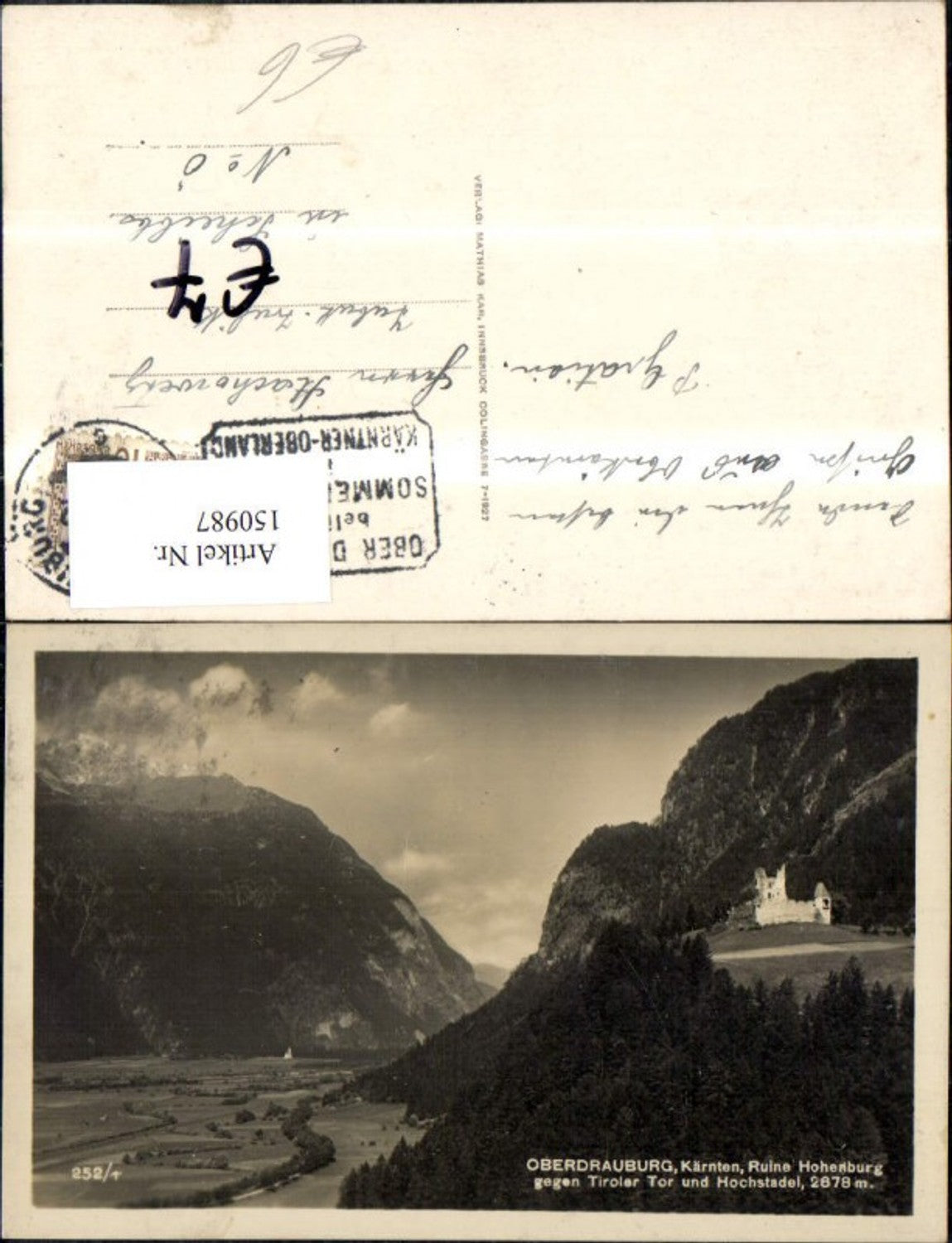 150987, Oberdrauburg, Hohenburg ruins opposite the Tyrolean Gate and Hochstadel, view 1932
