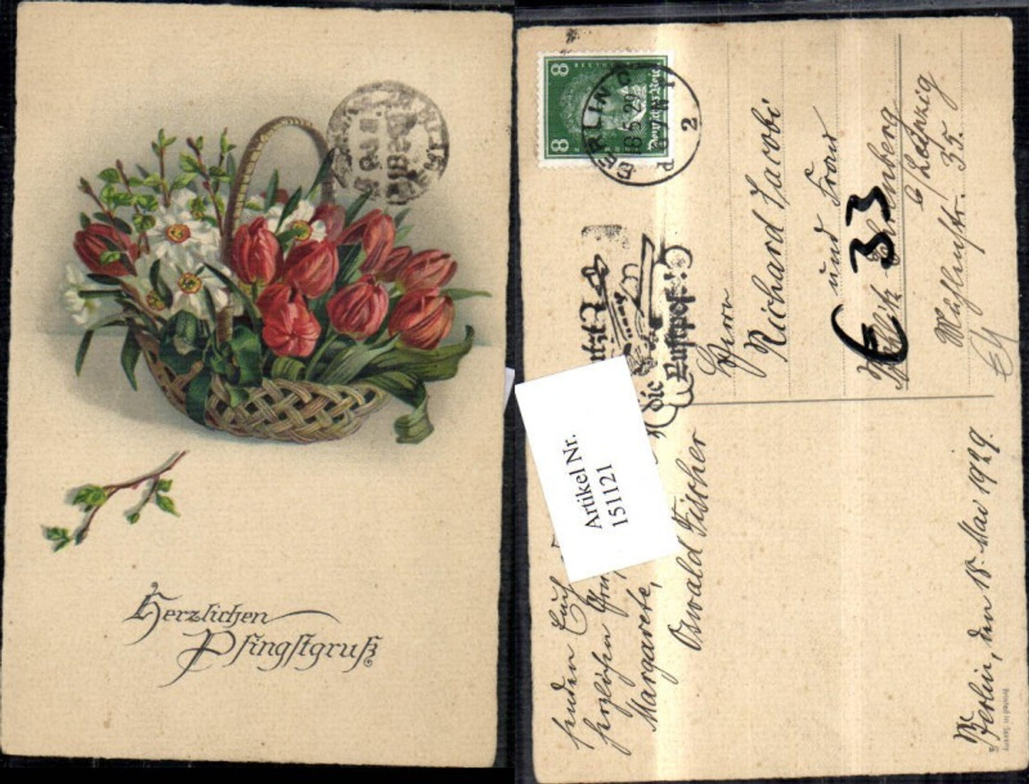 151121, Pentecost wicker basket with flowers tulips 1929