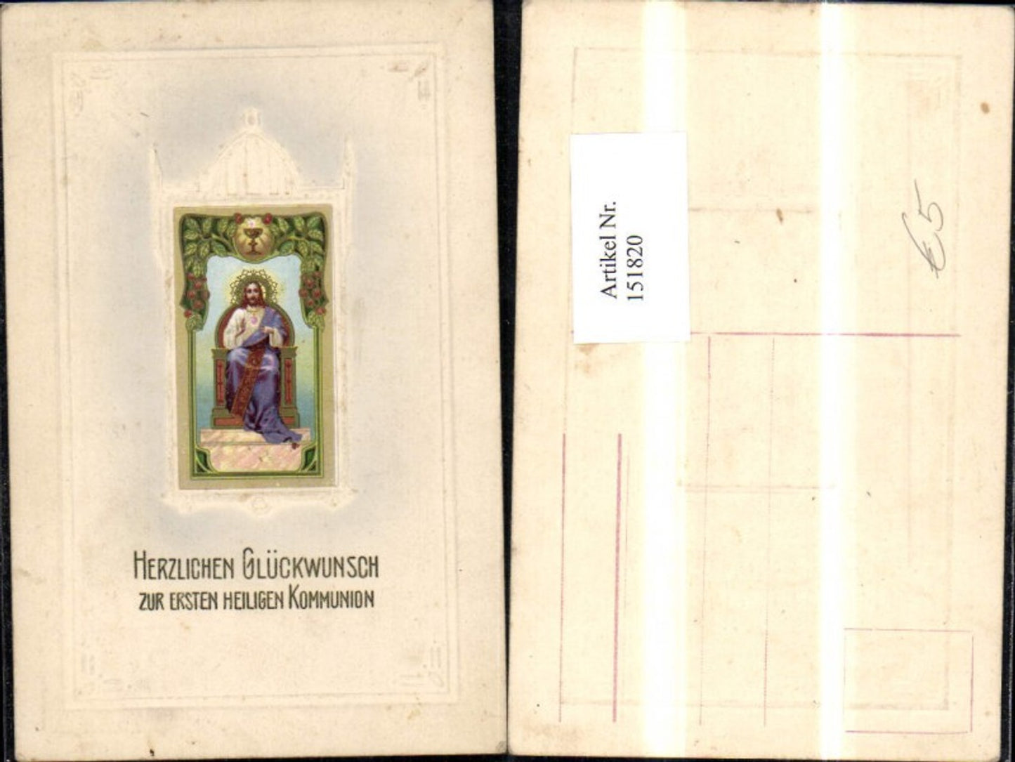 151820,Glückwünsche zur Hl Kommunion Präge Ak Jesus Glitzerschrift