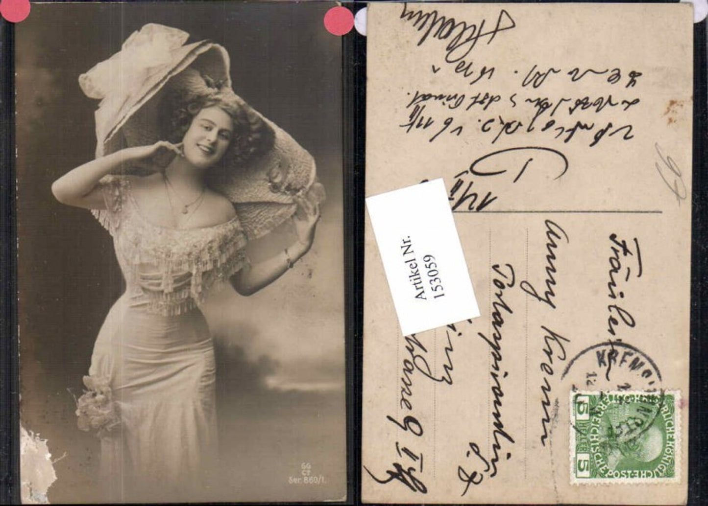 153059,Schöne Frau m. Hut Hutmode Kleid Glamour