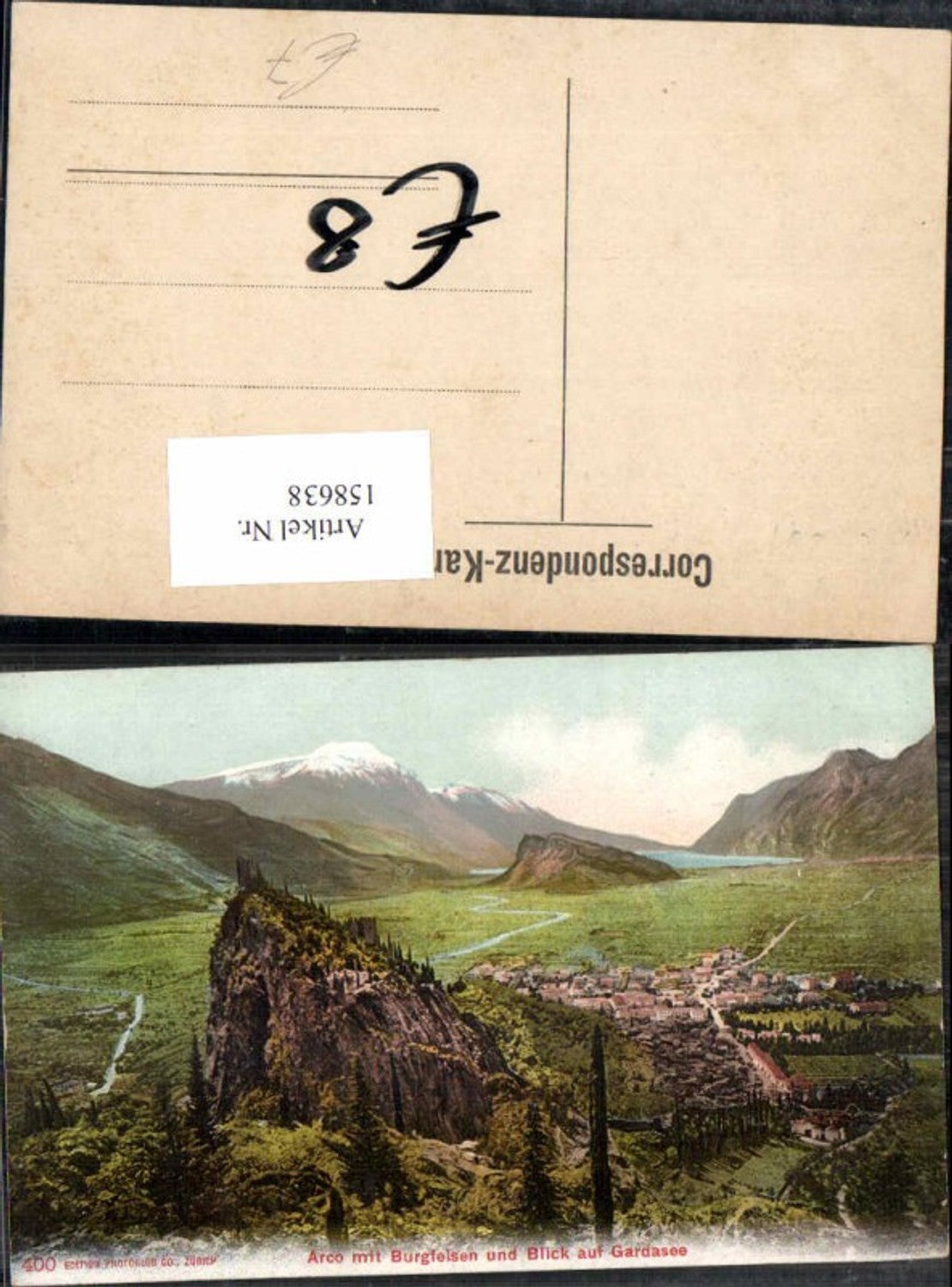 158638,Trentino Arco m. Burgfelsen Blick auf Gardasee