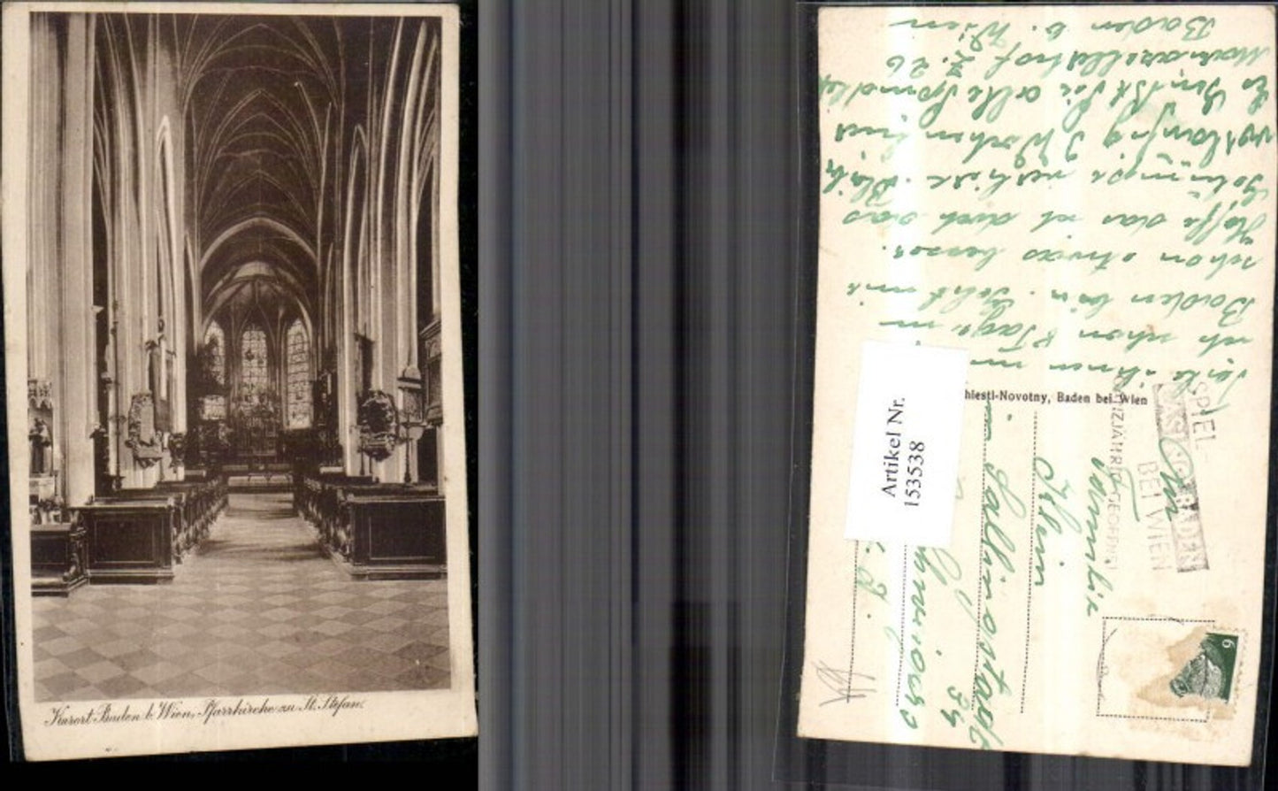 153538,Baden b. Wien Kurort Pfarrkirche St Stefan Innenansicht Kirche Altar